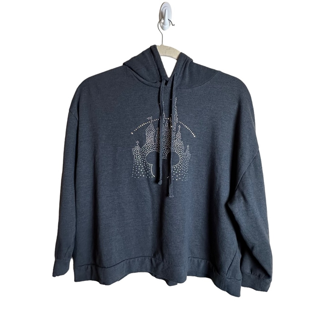 Disney Parks Bedazzled Castle Mickey Gray Hoodie Sweatshirt Women’s Size 2X